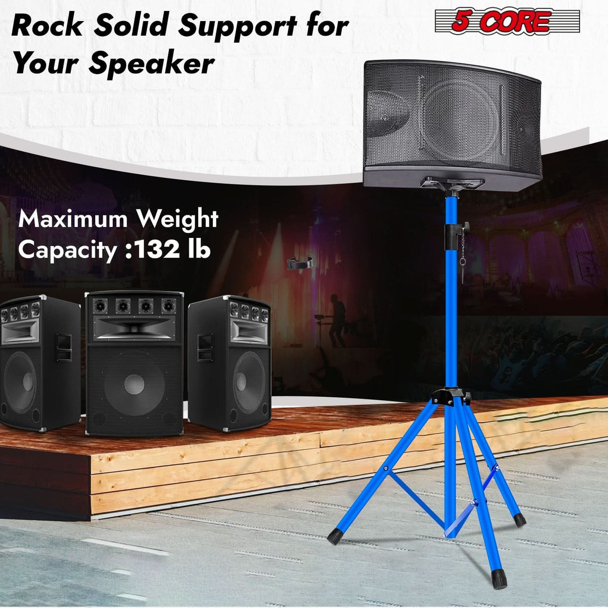 5Core sky blue tall speaker stand for DJ events and pro audio setups
