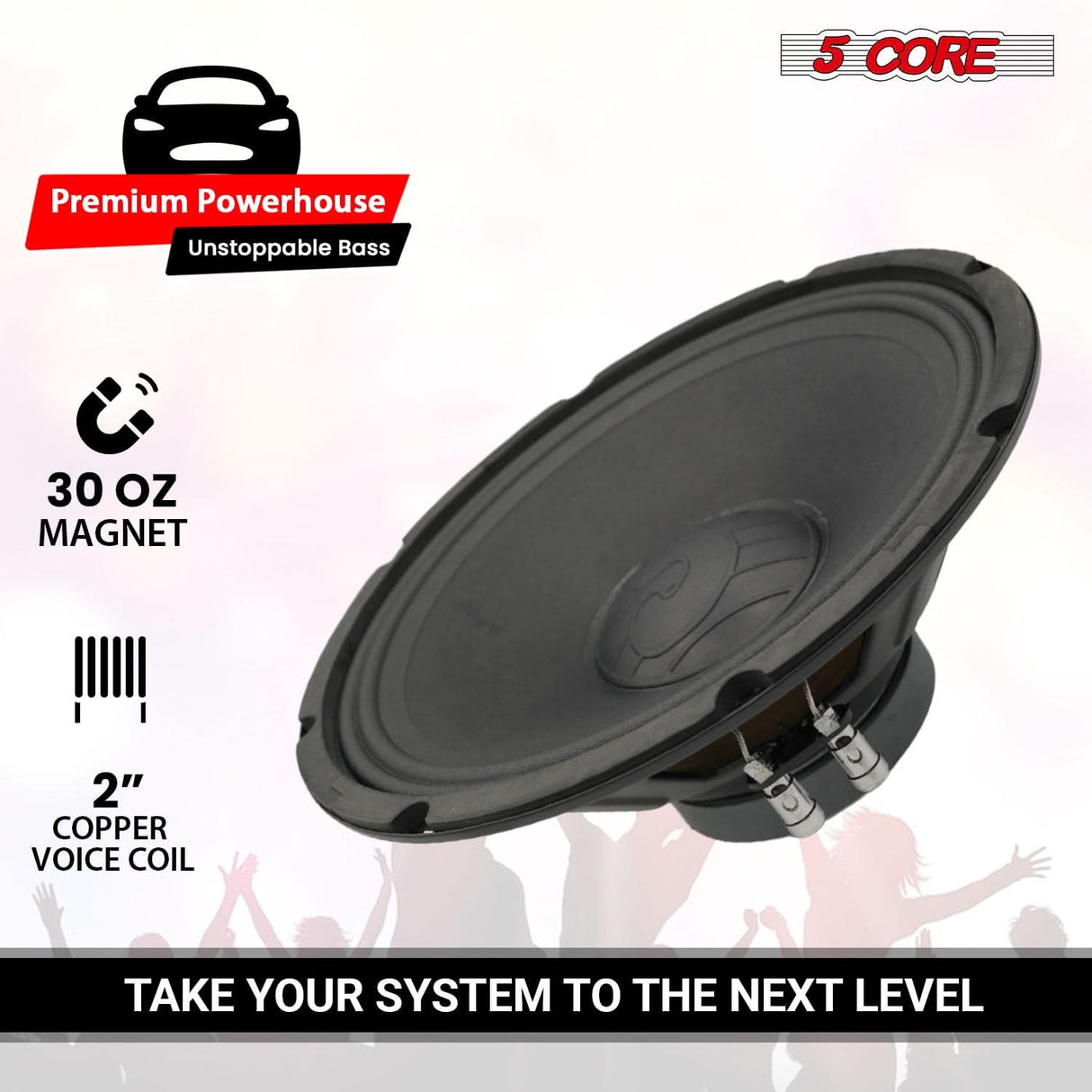 5 Core 12 Inch Speaker Pair Car Audio 200W Powerful Replacement Component Driver 4Ohm Loudspeaker
