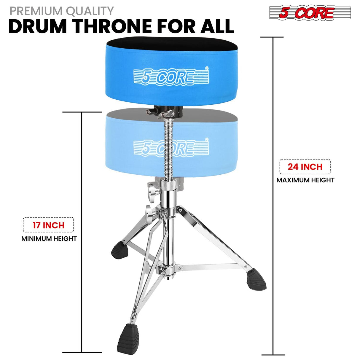 5 Core Drum Throne 5" Padded Velvet Top Guitar Stool Drummer Chair Swivel Adjustable Musician Seat