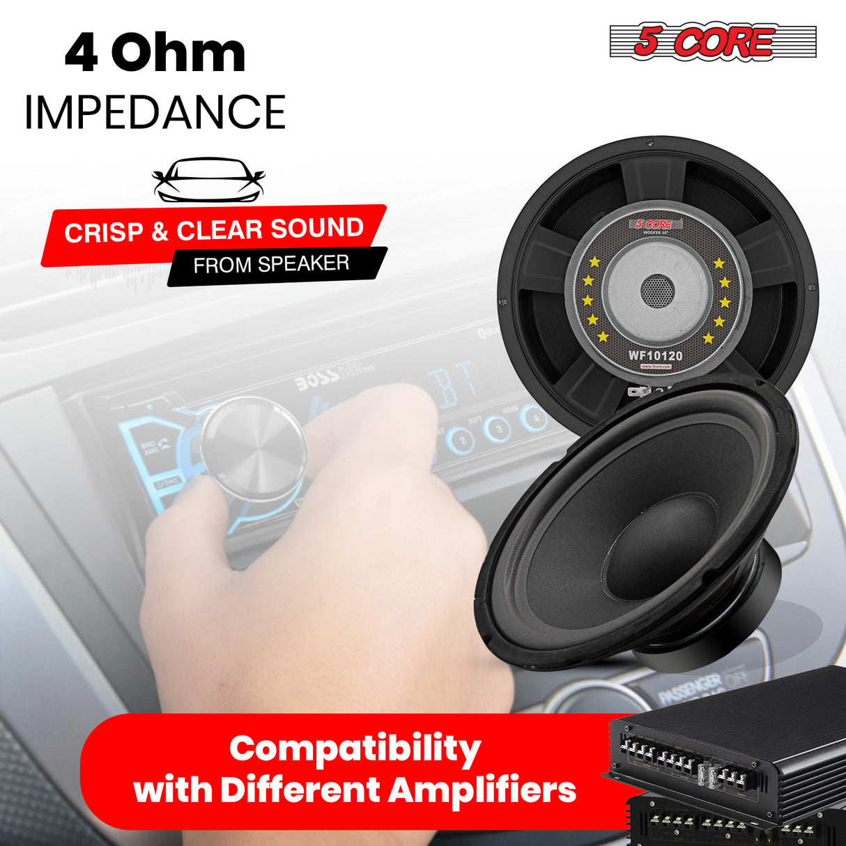5 Core 10 Inch Subwoofer pair 600W Car Audio Sub Woofer 4 Ohm w Deep Bass Replacement Loud Speaker