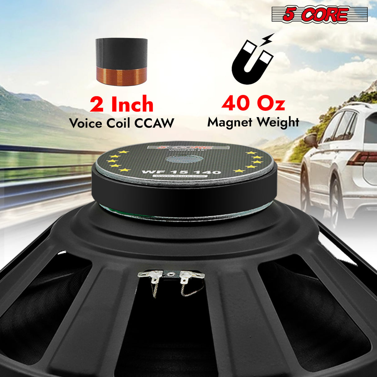 5 Core 15 Inch Car Woofer Audio Pair 900W Combined 4Ohm Deep Bass Subwoofer Component Speaker System