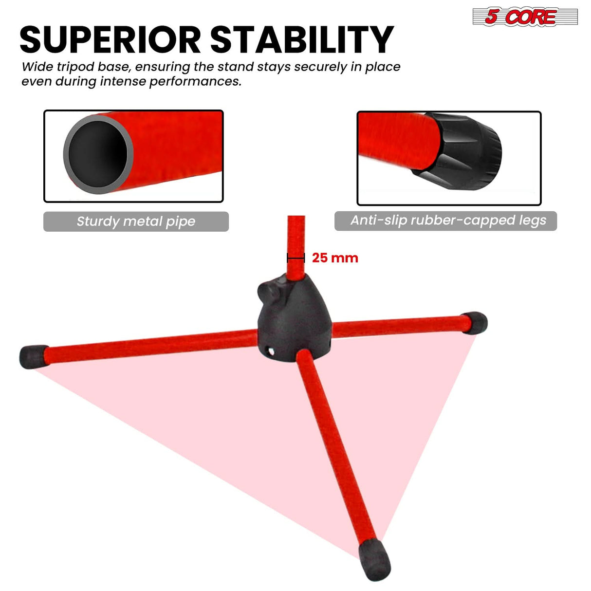 5 Core Microphone Stand Floor Pair Universal Adjustable 63" Tripod Mic Stands w Boom Arm