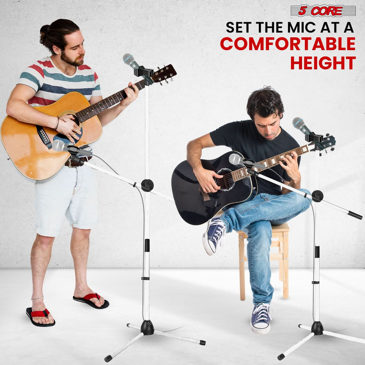5 Core Microphone Stand Floor Pair Universal Adjustable 63" Tripod Mic Stands w Boom Arm