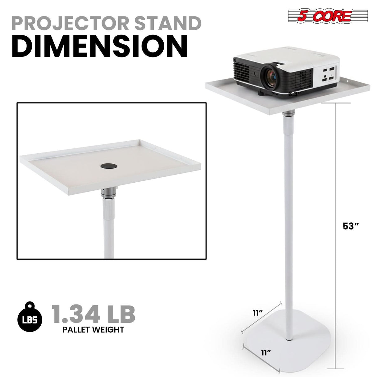 5 Core Projector Stand Floor Adjustable 53" Universal Projectors Support for Home Office & Studio