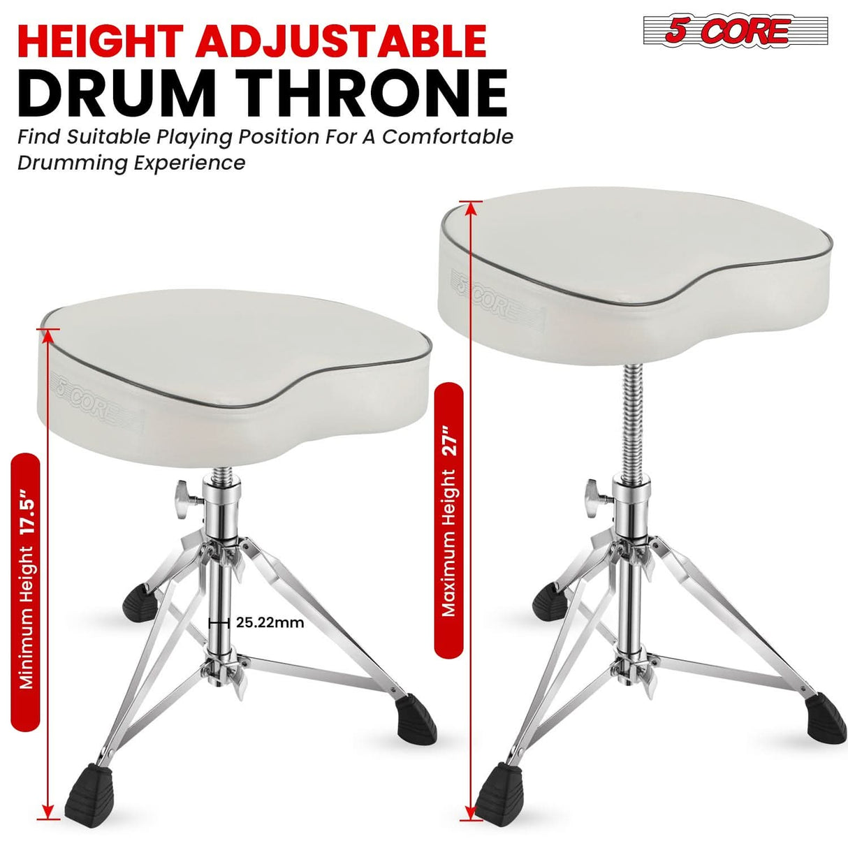 5 Core Drum Throne 3.5" Padded Guitar Stool Drummer Chair Adjustable Seat