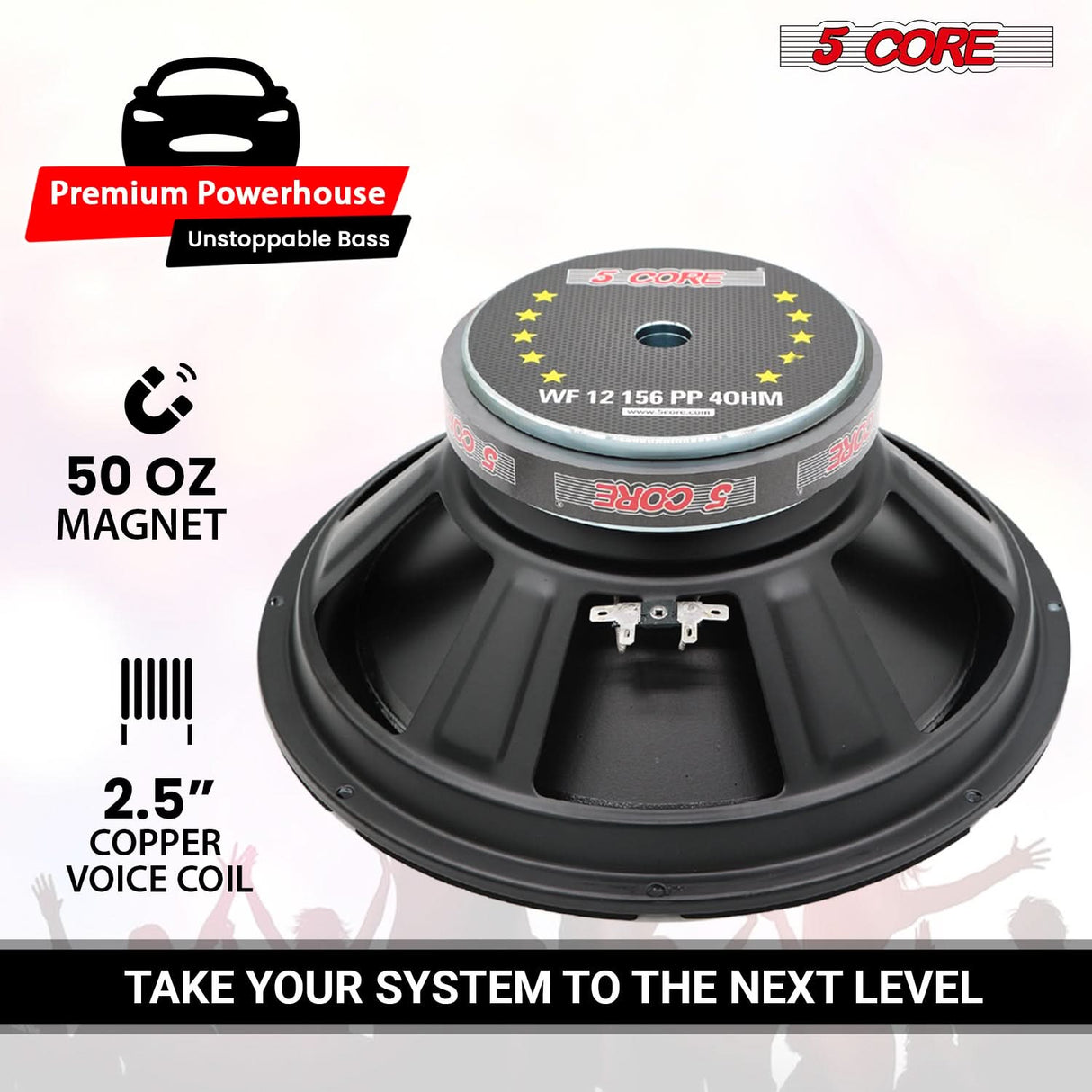 5 Core 12 Inch Woofer 400W Car Subwoofer 4Ohm Replacement Deep Sub w Poly Cone
