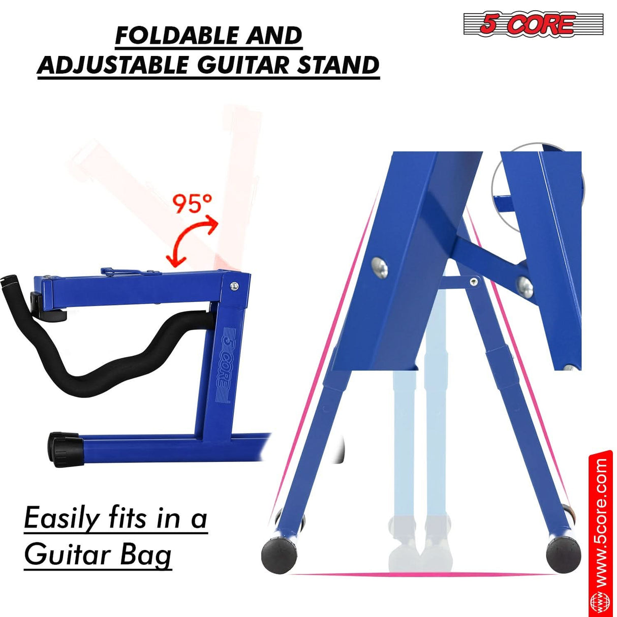 5 Core Guitar Stand 2PC A Frame Shape w Soft Foam Arm Non Slip Rubber for Acoustic Electric Bass