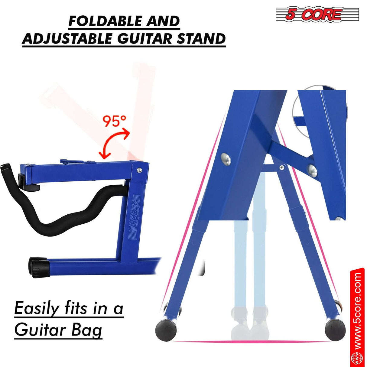 5 Core Guitar Stand 2 Pack A Frame w Soft Foam Arm Non Slip Rubber for Acoustic Electric Bass