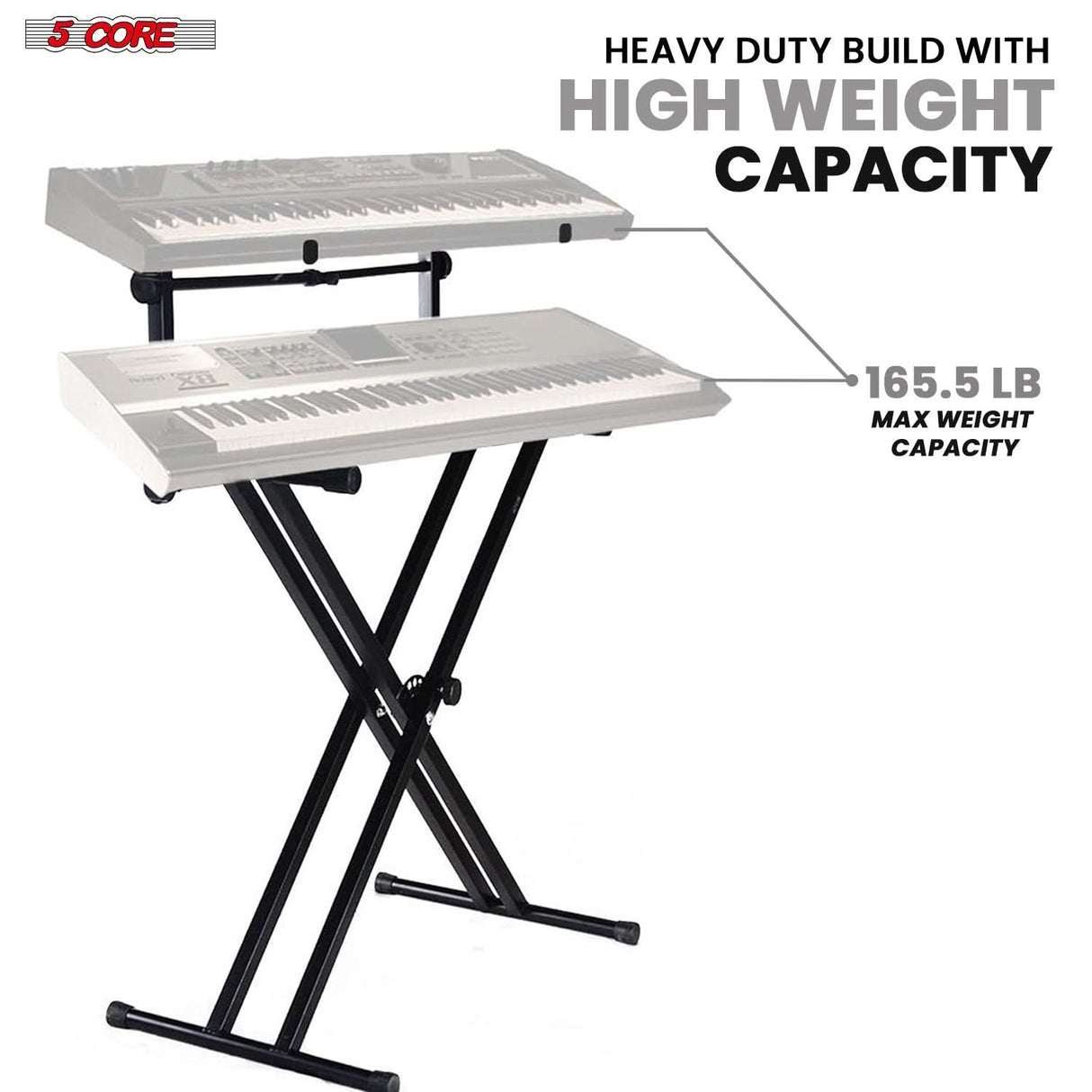 5Core 2 Tier Keyboard Stand Double X Style Adjustable Electric Piano Riser Holder