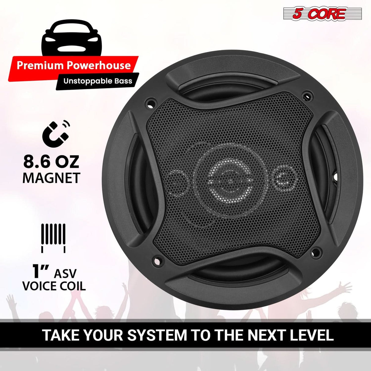 5 Core 2 Way 6" Car Speaker 500W Coaxial Component Speaker Universal Quick Easy Fit for Cars