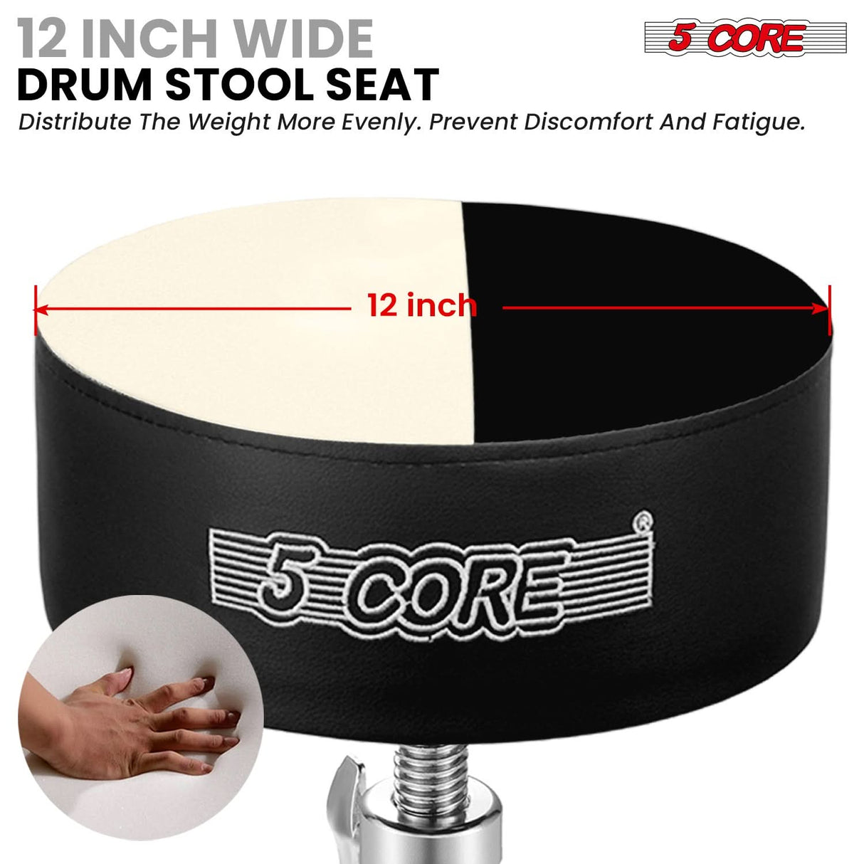 5 Core Drum Throne 5" Padded Guitar Stool Adjustable 310lbs Capacity Heavy Duty Seat w Velvet Top