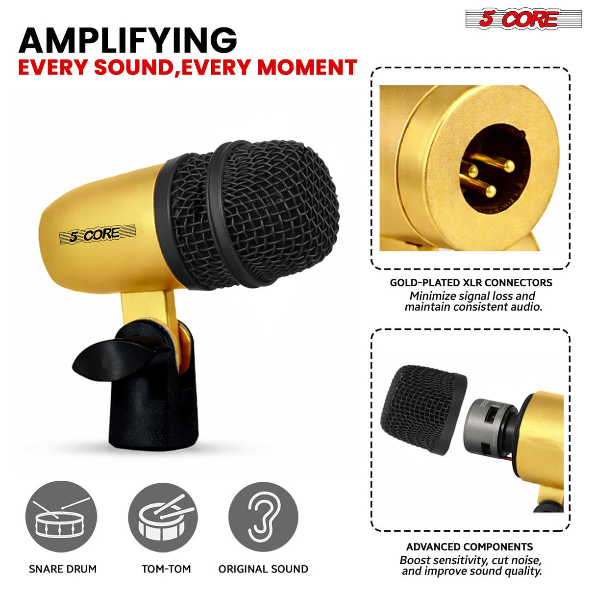 5 Core Conga Mic Snare Tom Microphone Drum Kit Condenser XLR Instrument Mics