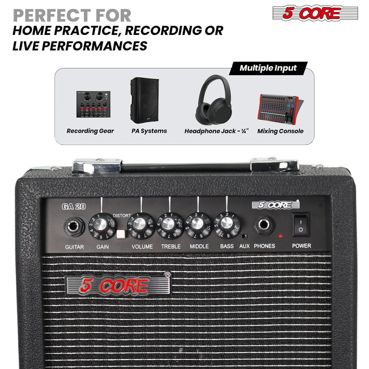 5 Core Guitar Amp 20W Electric Portable Mini Amplifier w Built in 6.5" Speaker Aux Headphone Jack