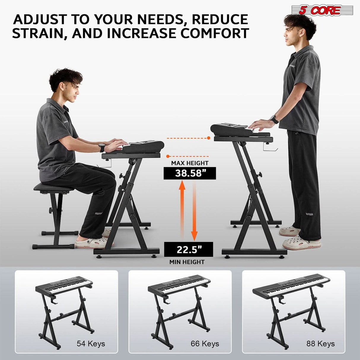 5Core keyboard stand adjustable z style piano riser black + keyboard piano bench black by 5Core for professional use