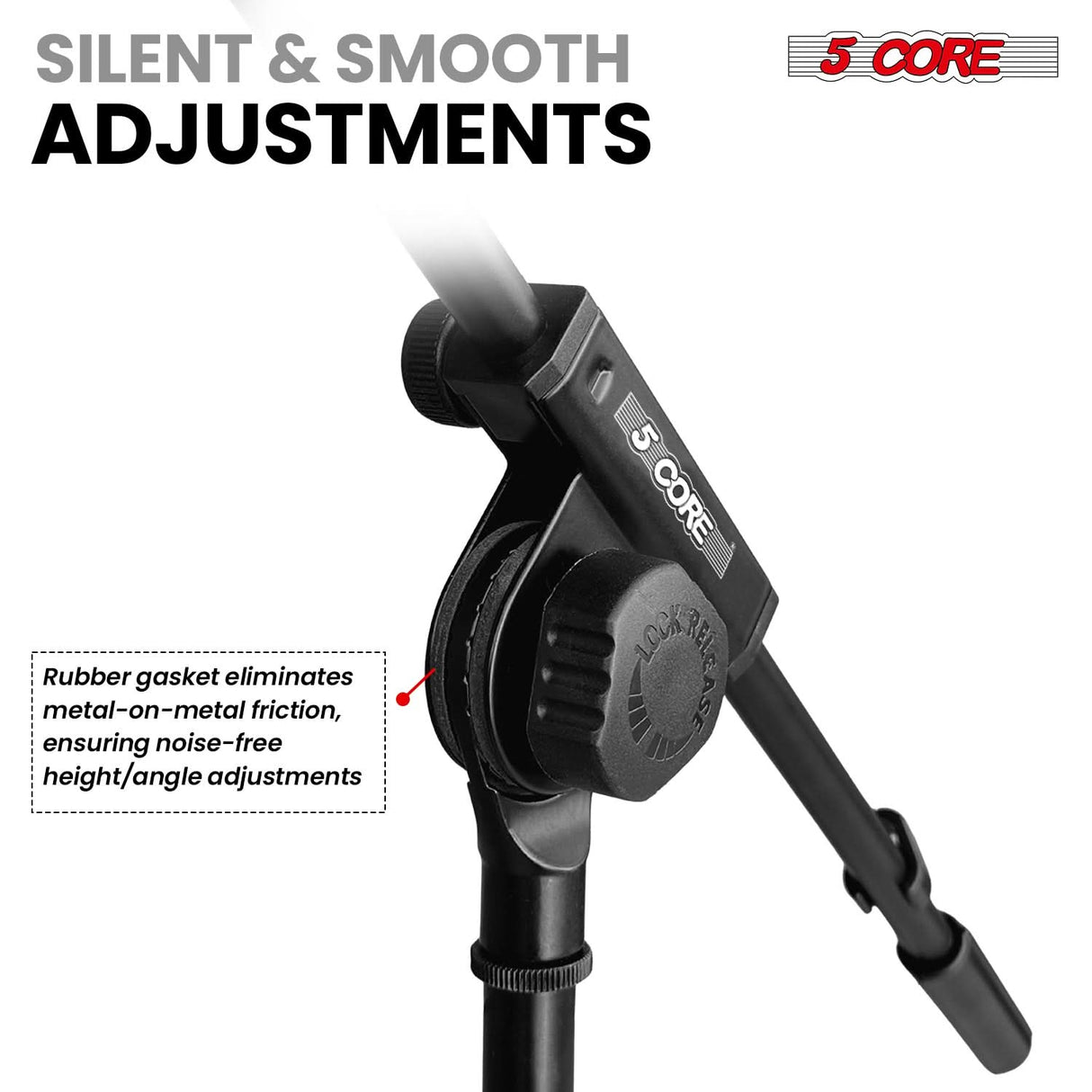 5 Core Mic Stand 2Pcs Adjustable Microphone Stands Floor w 180° Rotating Telescoping Metal Boom Arm