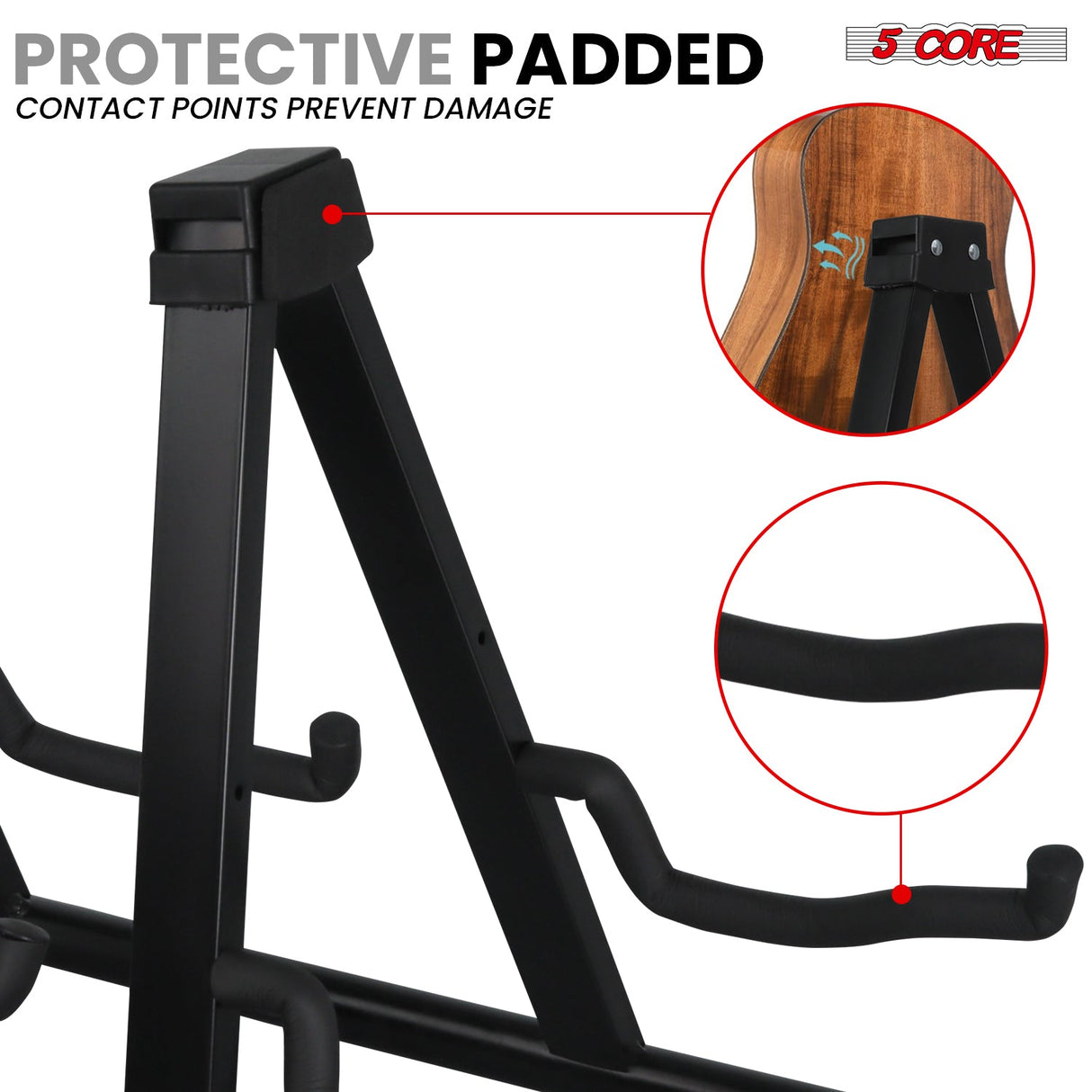 5 Core Double Guitar Stand A Frame Shape w Foam Arms Supports Acoustic Electric Bass Ukulele Banjo