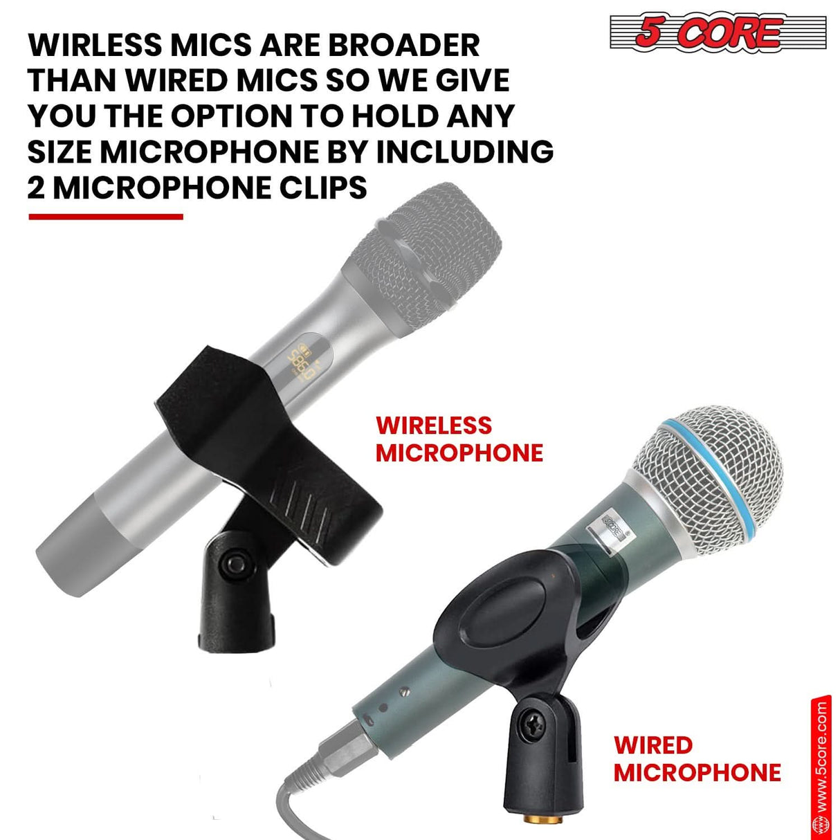 5Core universal microphone stand with adjustable gooseneck, heavy-duty round base support