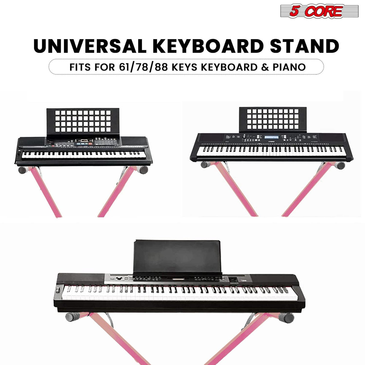 5 Core Keyboard Stand Piano Bench Combo Adjustable Key Board Stands 2" Padded Musician Chair Set
