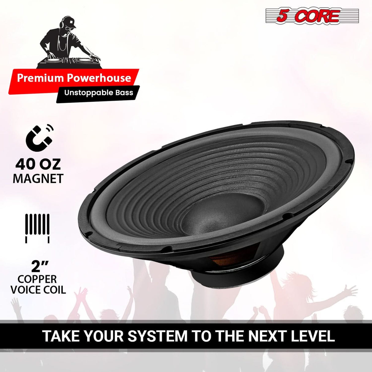 5 Core 15" Subwoofer Speaker 450W MAX PA DJ Replacement Audio Sub Woofer 8Ohm Bass Driver