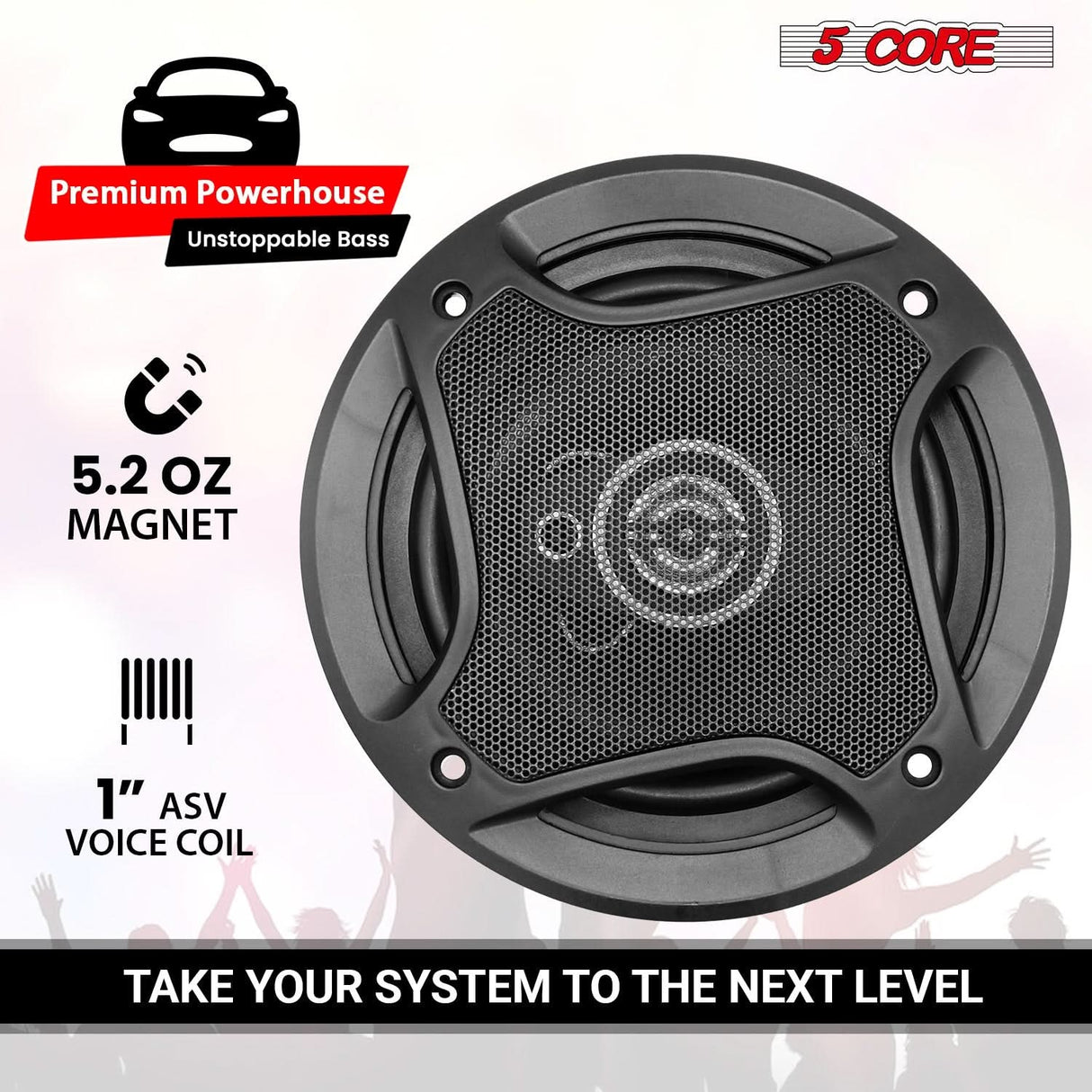 5Core 5” Car Speakers Pair 350W 4Ohm 2 Way Coaxial Speaker w Super Tweeter Universal Fit for Vehicle