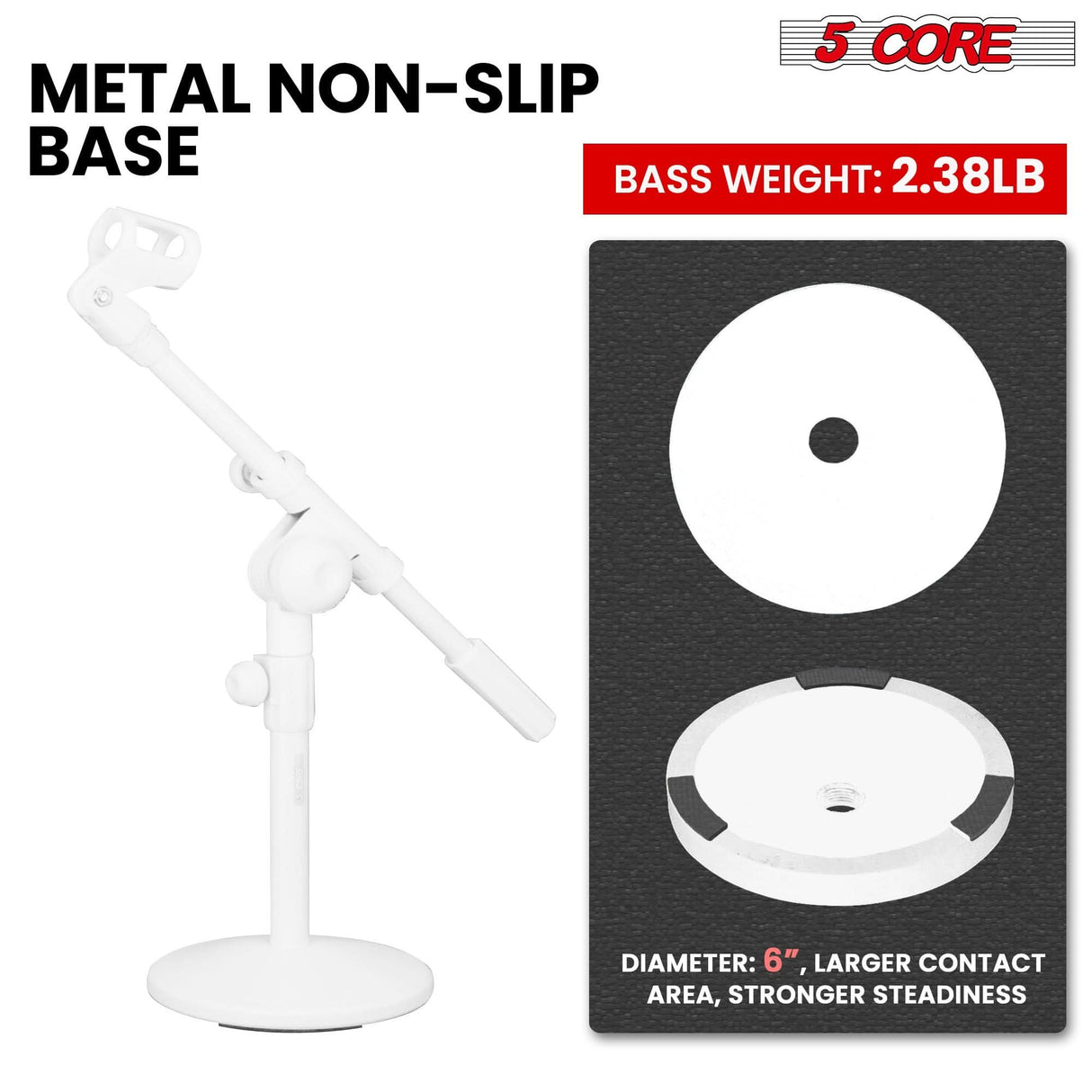 Tabletop mic stand for desktop use with round base by 5Core