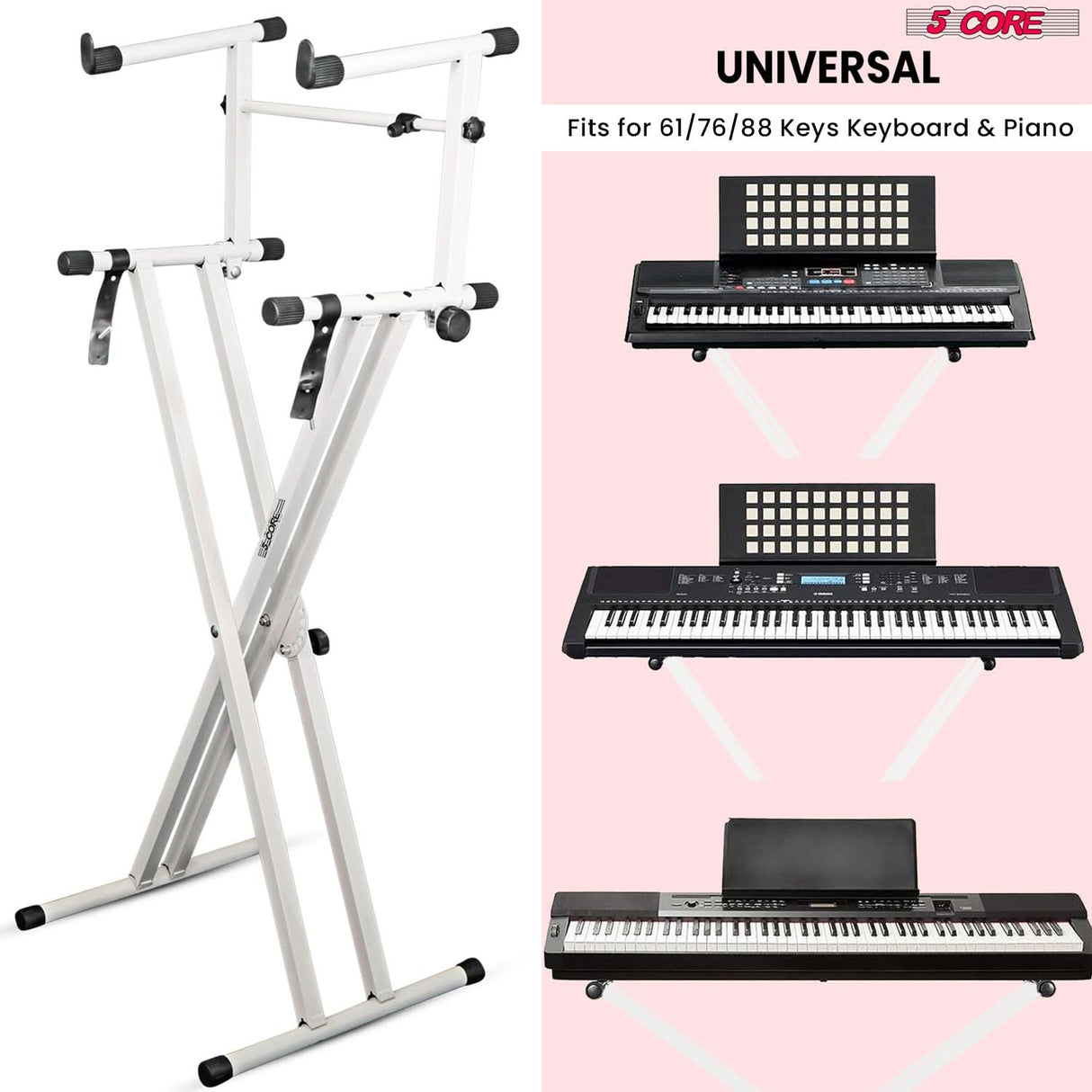 5Core 2 Tier Keyboard Stand Double X Style Adjustable Electric Piano Riser Holder