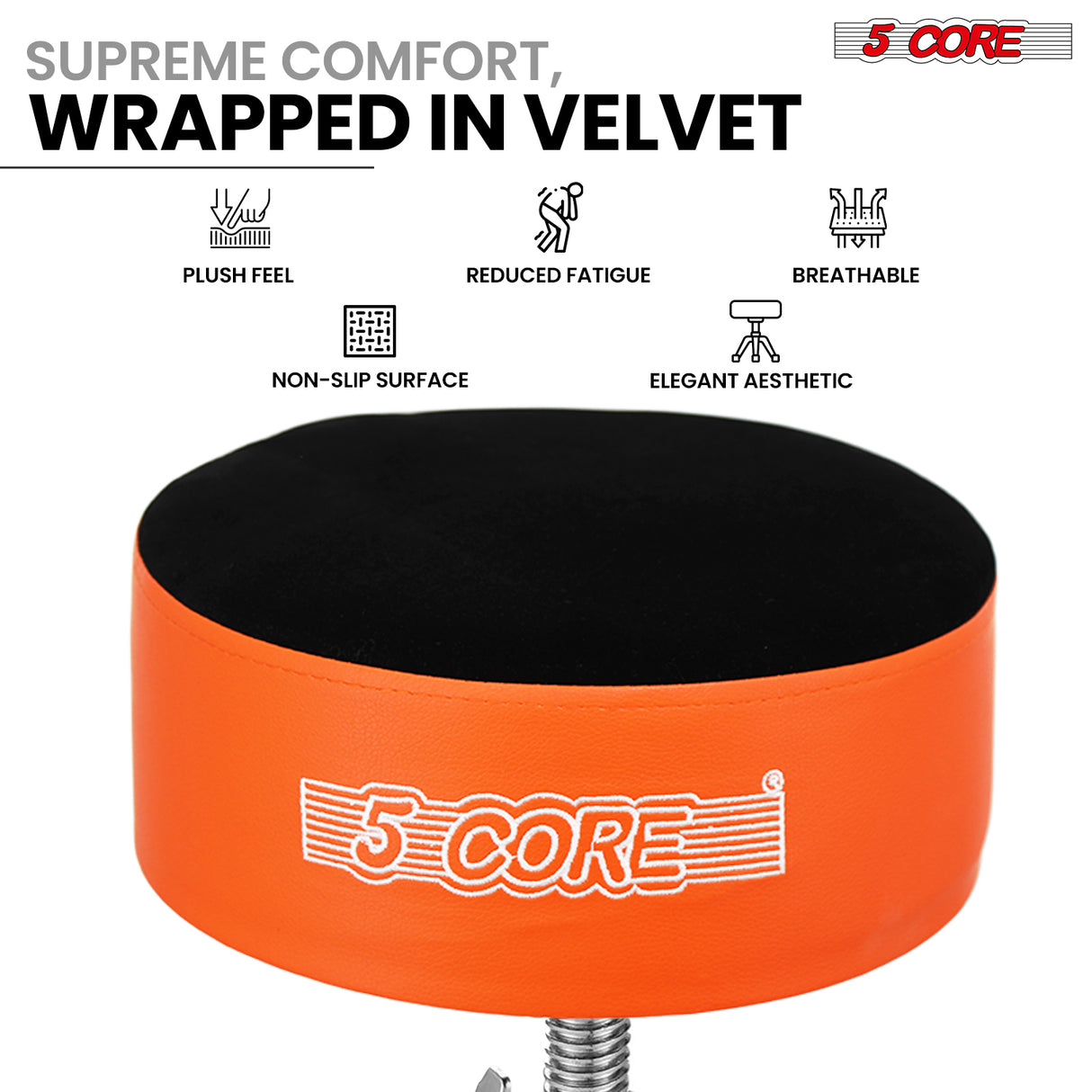 5 Core Drum Throne 5" Padded Drummer Seat Adjustable Drumming Chair w Luxury Velvet Top