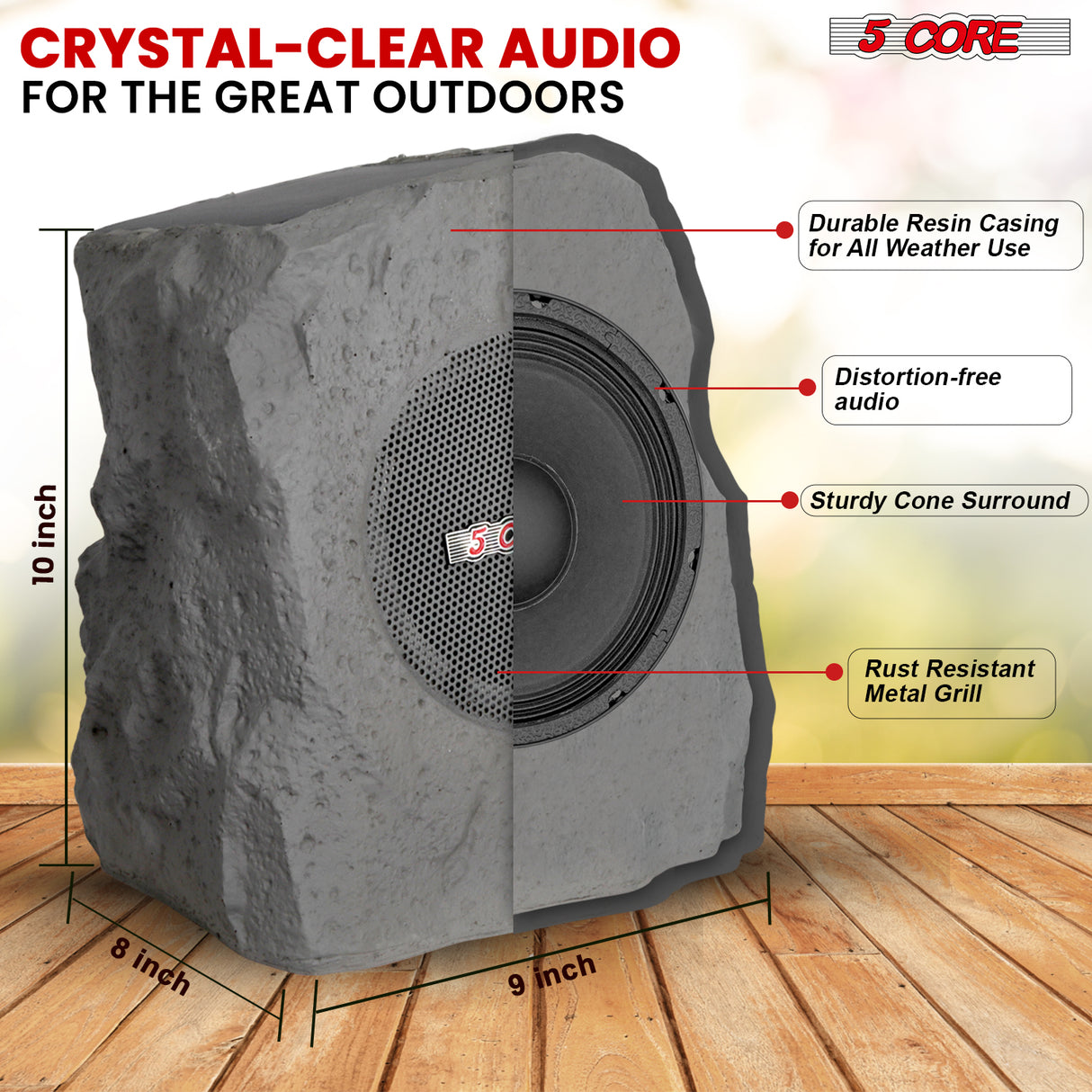 5 Core Outdoor Rock Speakers 100W Bluetooth Waterproof Landscape Speaker for Patio Pool Outdoor