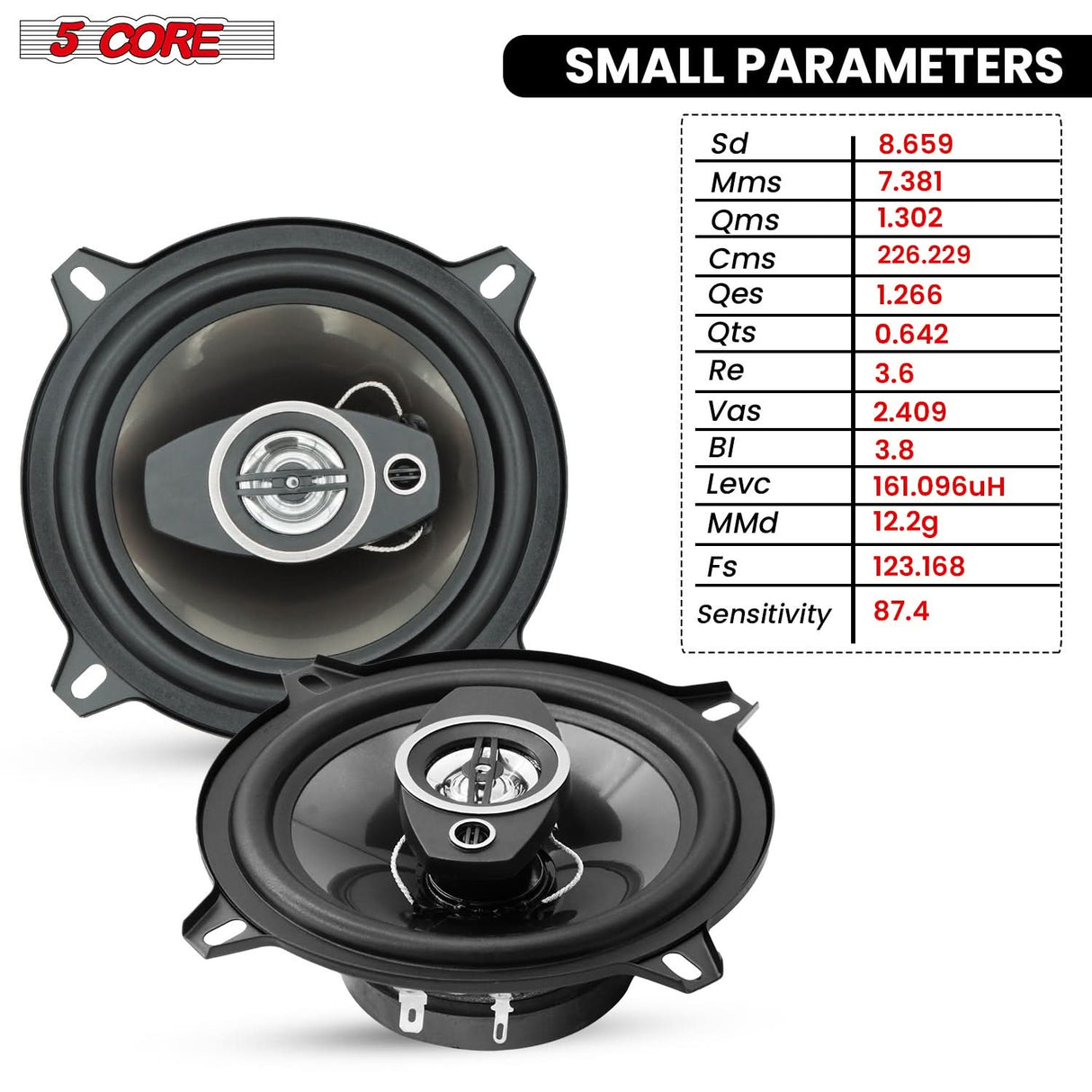 5Core Coaxial Car Door Speakers 5” 4Pcs 350W 4Ohm 2 Way Component Subwoofer Audio w Super Tweeter