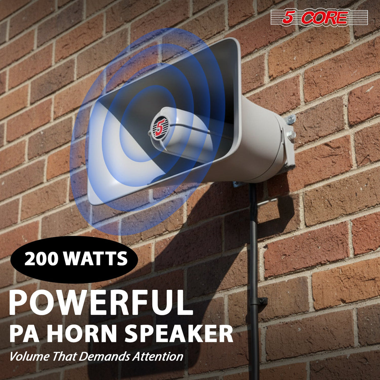 5 Core 10 Inch PA Horn 200W Loud Speaker Bull Horn Loud Audio 8Ohm All Weather Indoor Outdoor Use