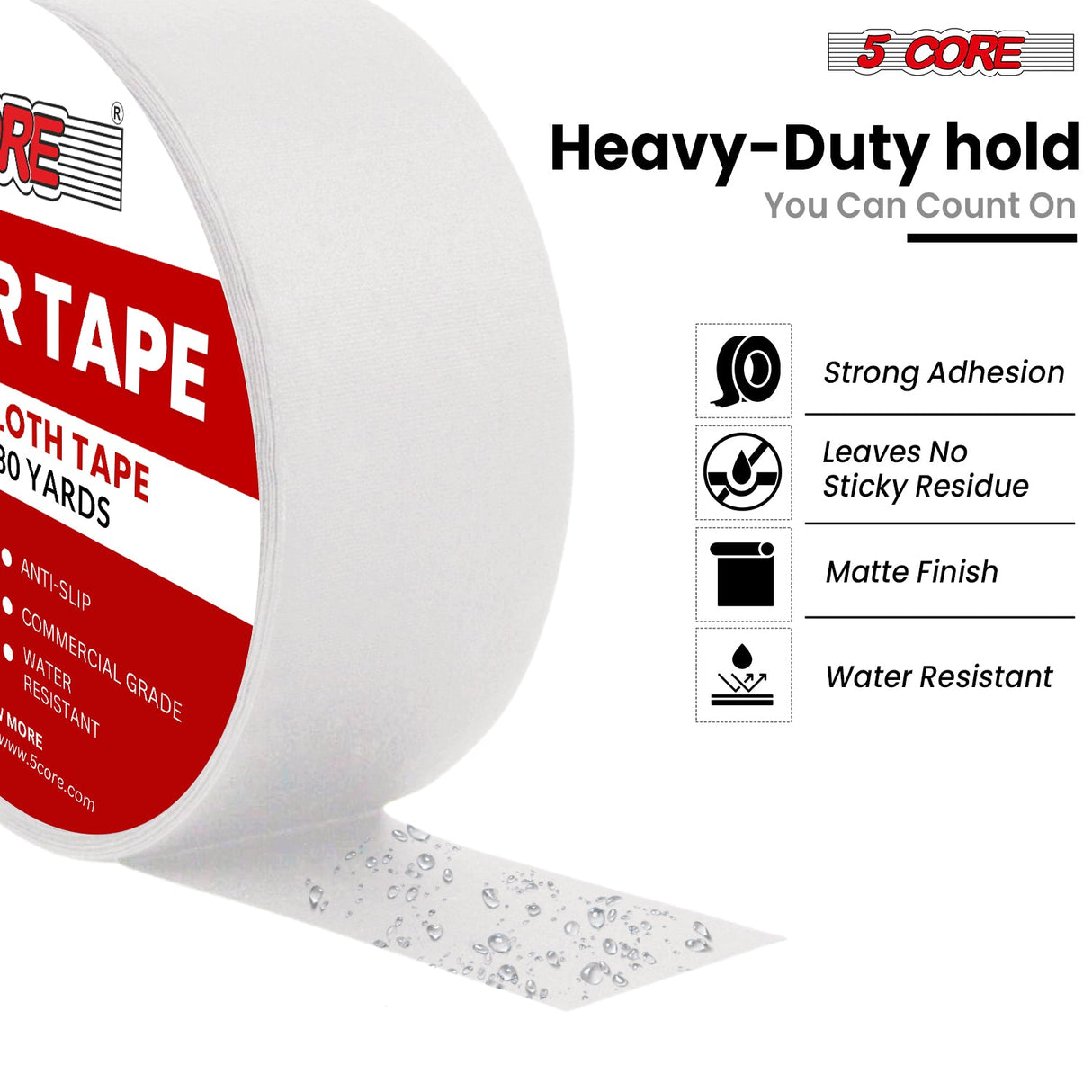 5 Core Gaffers Tape 2 Inch 30 Yards Professional White Pro Gaff Tape Non Reflective Water Resistant