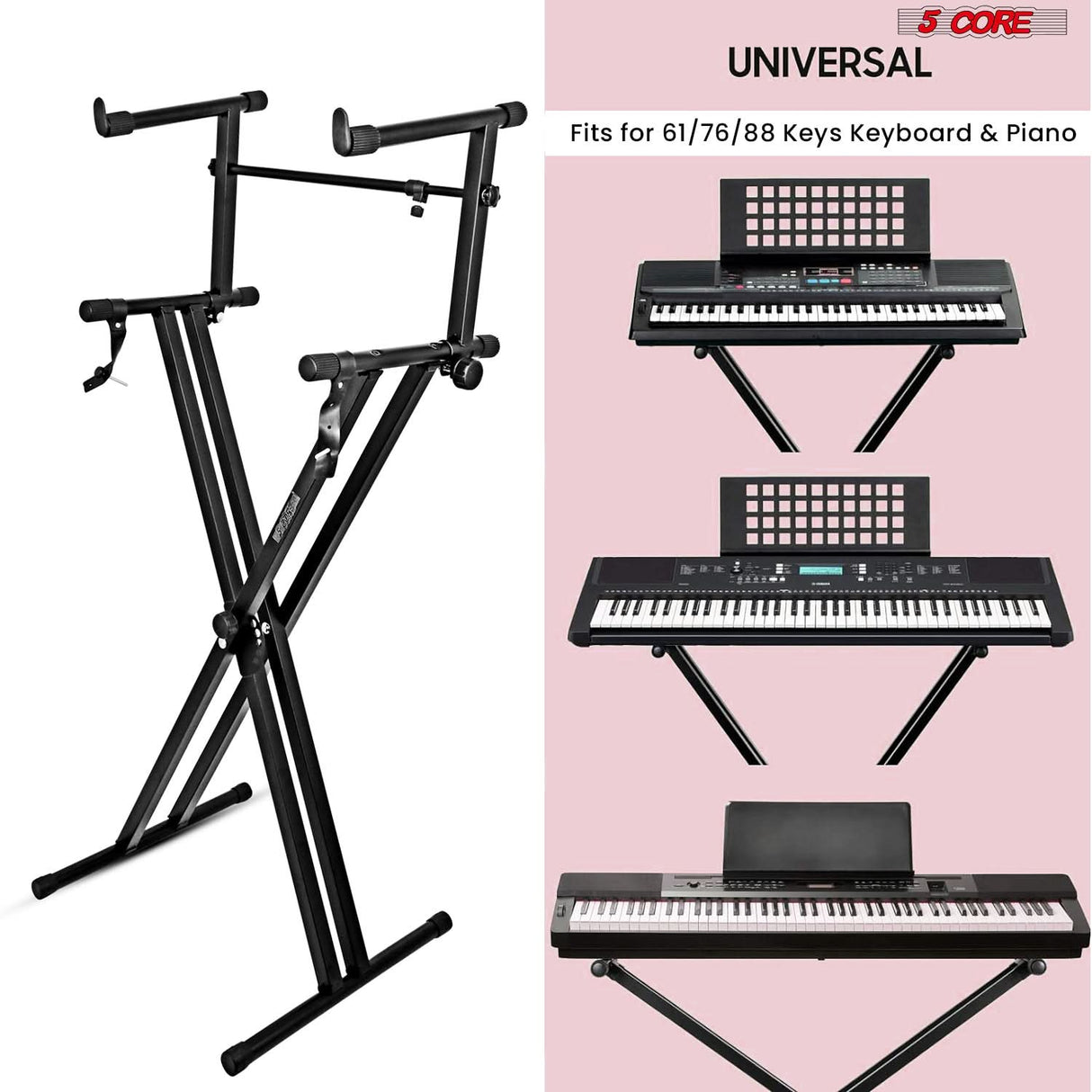 5Core 2 Tier Keyboard Stand Double X Style Adjustable Electric Piano Riser Holder