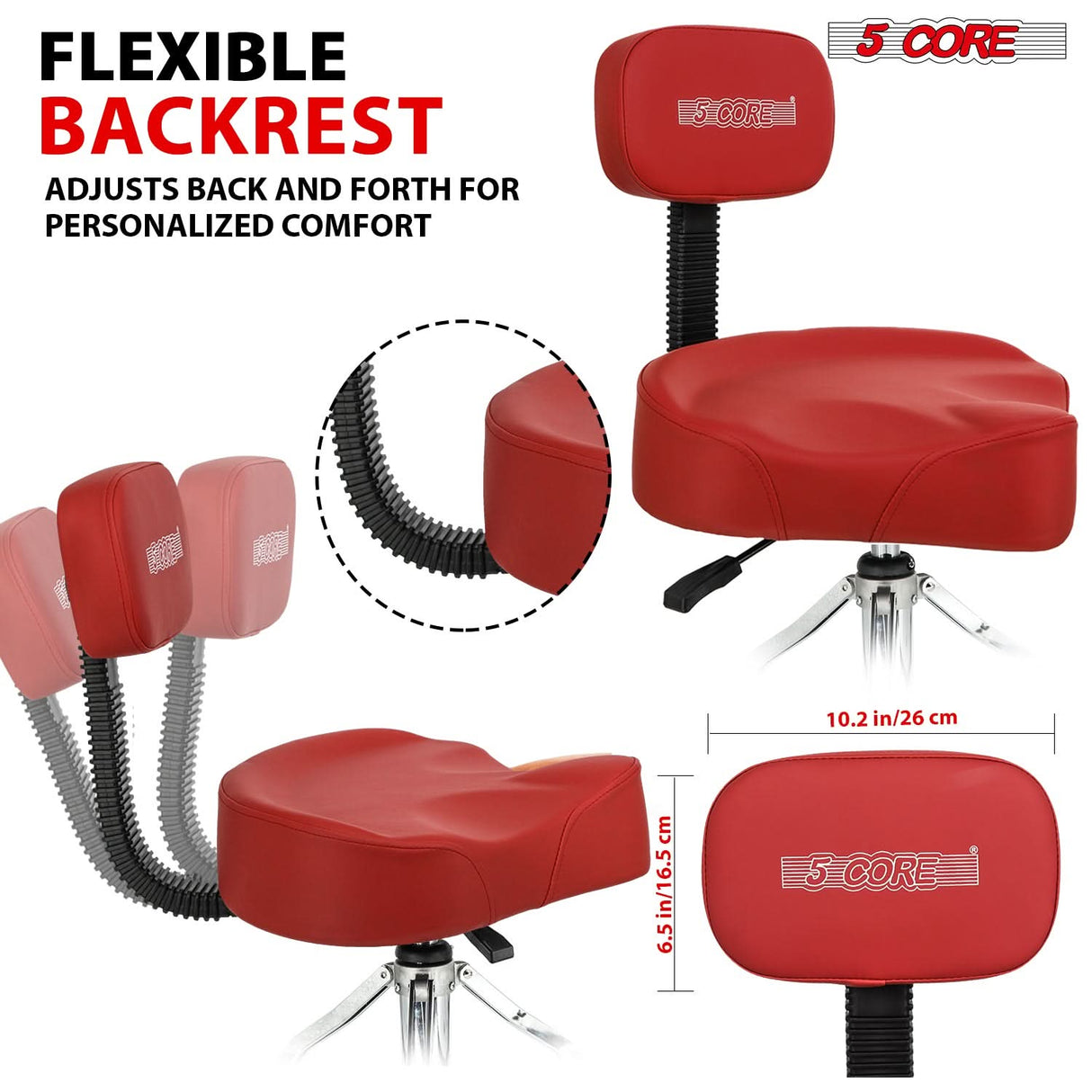 5Core Drum Throne 4" Cushion Padded Stool w Backrest Airlift Height Adjustable Chair w 441Lb Capcity