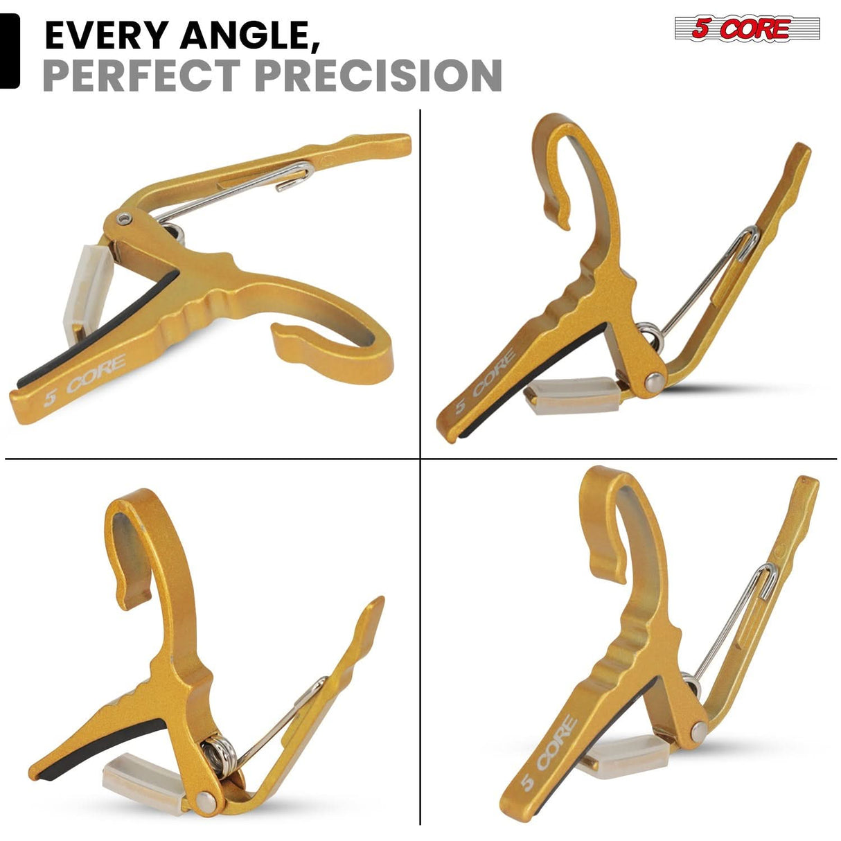 5Core Capo Aluminum Universal Guitar String Clip w Metal Spring + 6Pcs Guitar Picks + Carry Bag