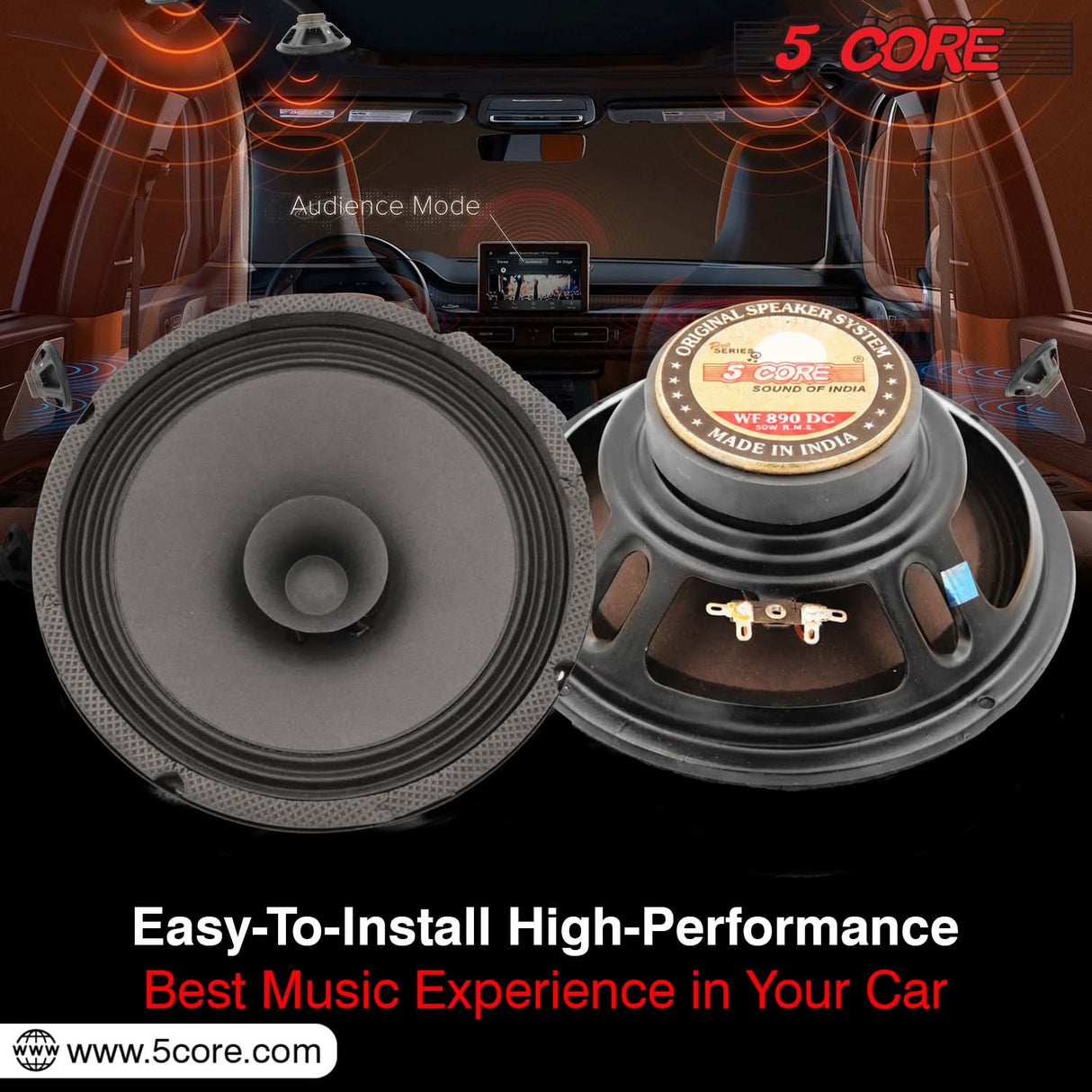5 Core 8" Subwoofer 1000W Dual Cone Car Audio Sub Woofer 4 Ohm Deep Bass Replacement Loud Speaker