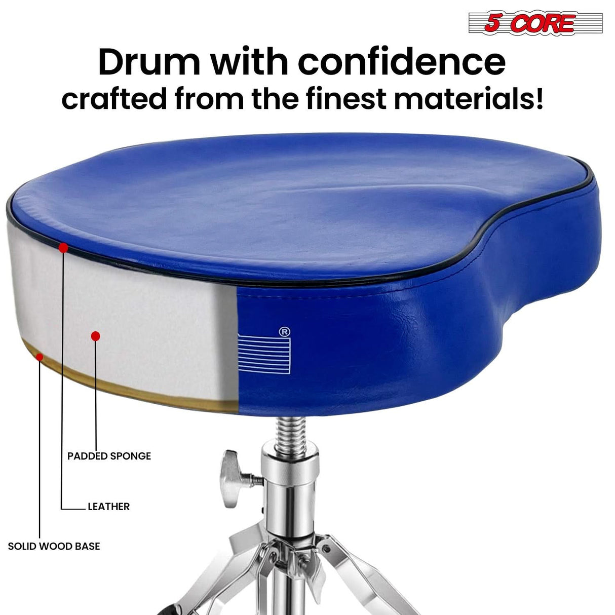 5Core Drum Throne Padded Guitar Stool Saddle Drummer Seat for Adults & Kids