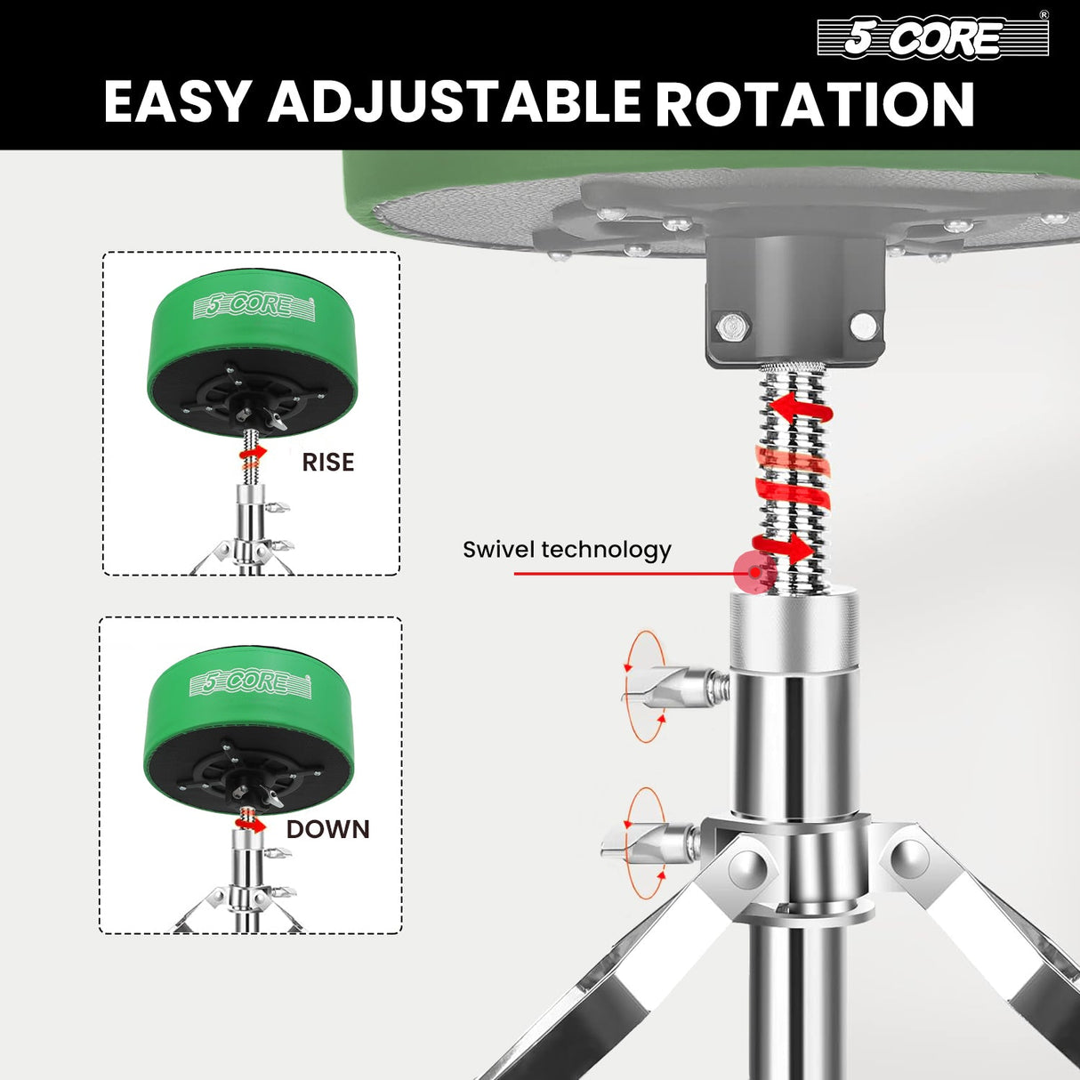 5 Core Drum Throne 5" Padded Guitar Stool Adjustable Heavy Duty Music Chair Seat w Luxury Velvet Top