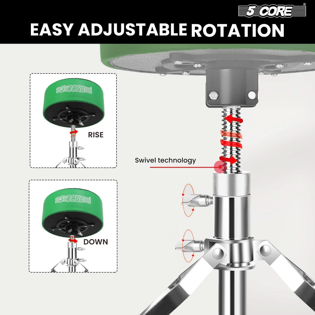 5 Core Drum Throne 5" Padded Guitar Stool Adjustable Heavy Duty Music Chair Seat w Luxury Velvet Top