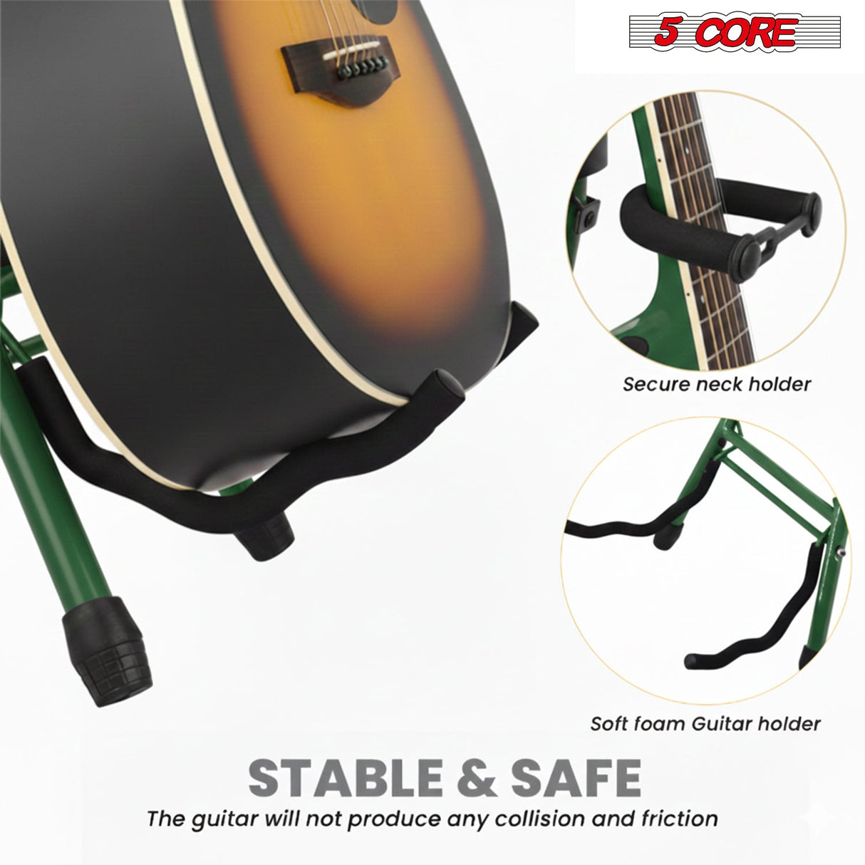 5Core Guitar Stool 3.15" Padded Chair Foldable Heavy Duty Music Seat Built in Foot Rest Guitar Stand