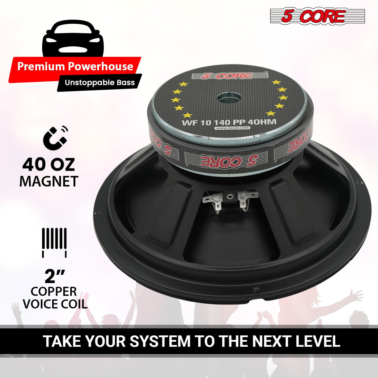 5 Core 10" Subwoofer 300W Car Audio Woofer 4 Ohm Replacement Deep Bass Sub Loud Speaker for Vehicle
