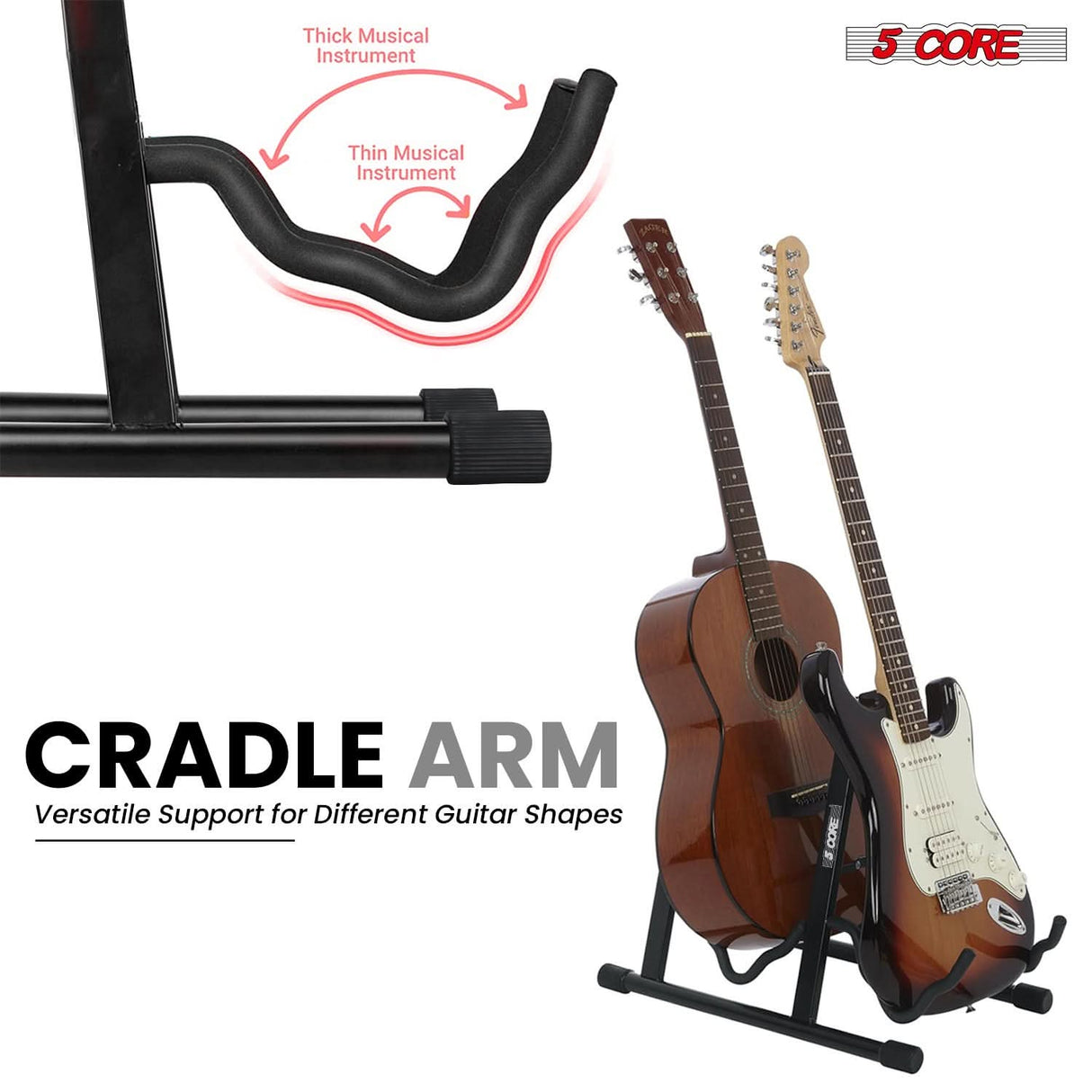 5 Core Double Guitar Stand A Frame Shape w Foam Arms Supports Acoustic Electric Bass Ukulele Banjo