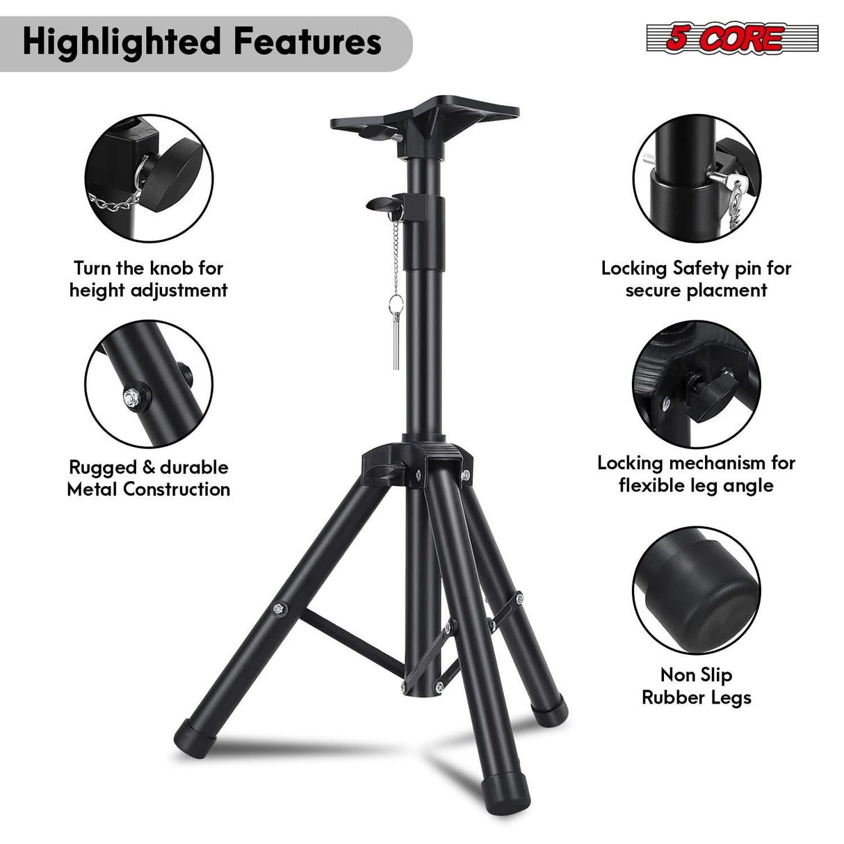 Durable construction speaker stand with adjustable height feature