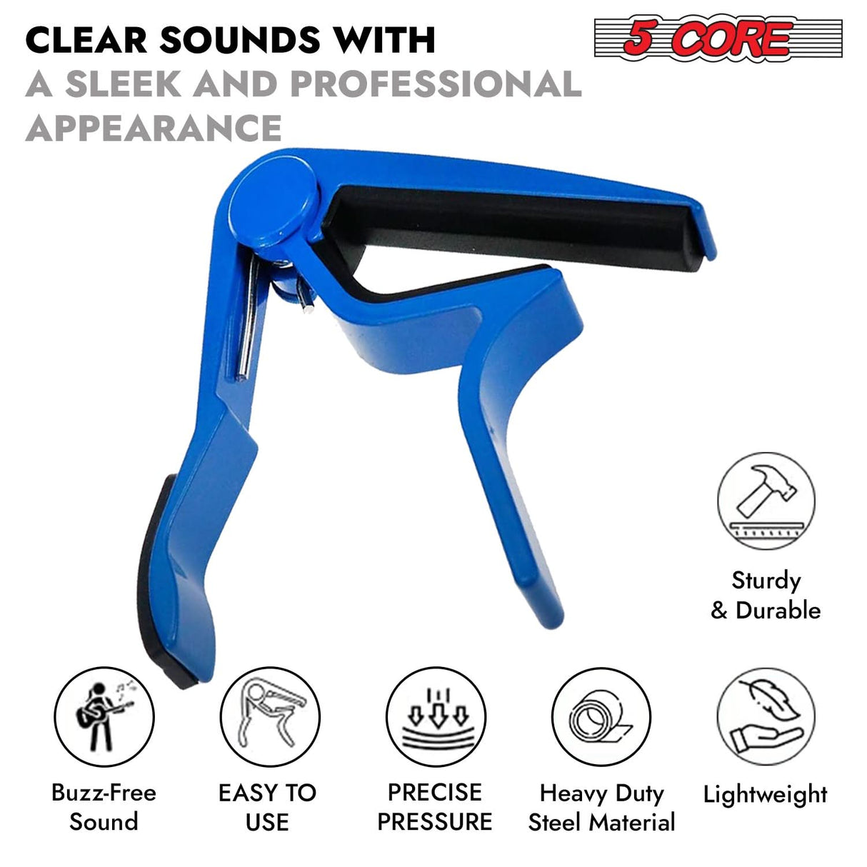 5Core Mandolin Capo compact size scratch-free padding front view