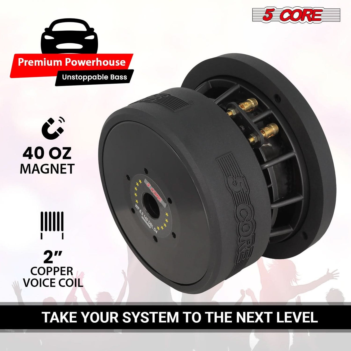 5Core 6.5 Inch Car Subwoofer Dual 4Ohm 1000W Speaker Sub Woofer Driver Aluminum Frame 6.5” Woofers