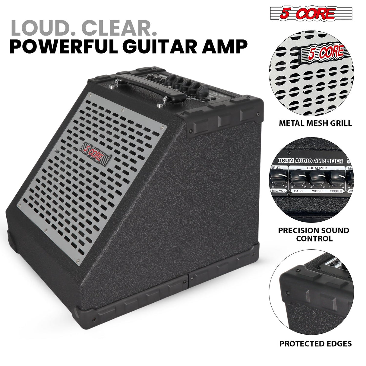 5 Core Electric Drum Amplifier 80W Professional Bluetooth Drumming Amp w 8” Speaker w 3 Band EQ