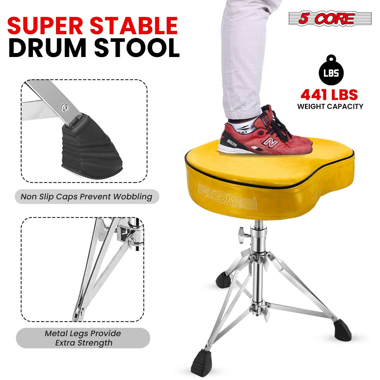 5Core Drum Throne Padded Guitar Stool Saddle Drummer Seat for Adults & Kids