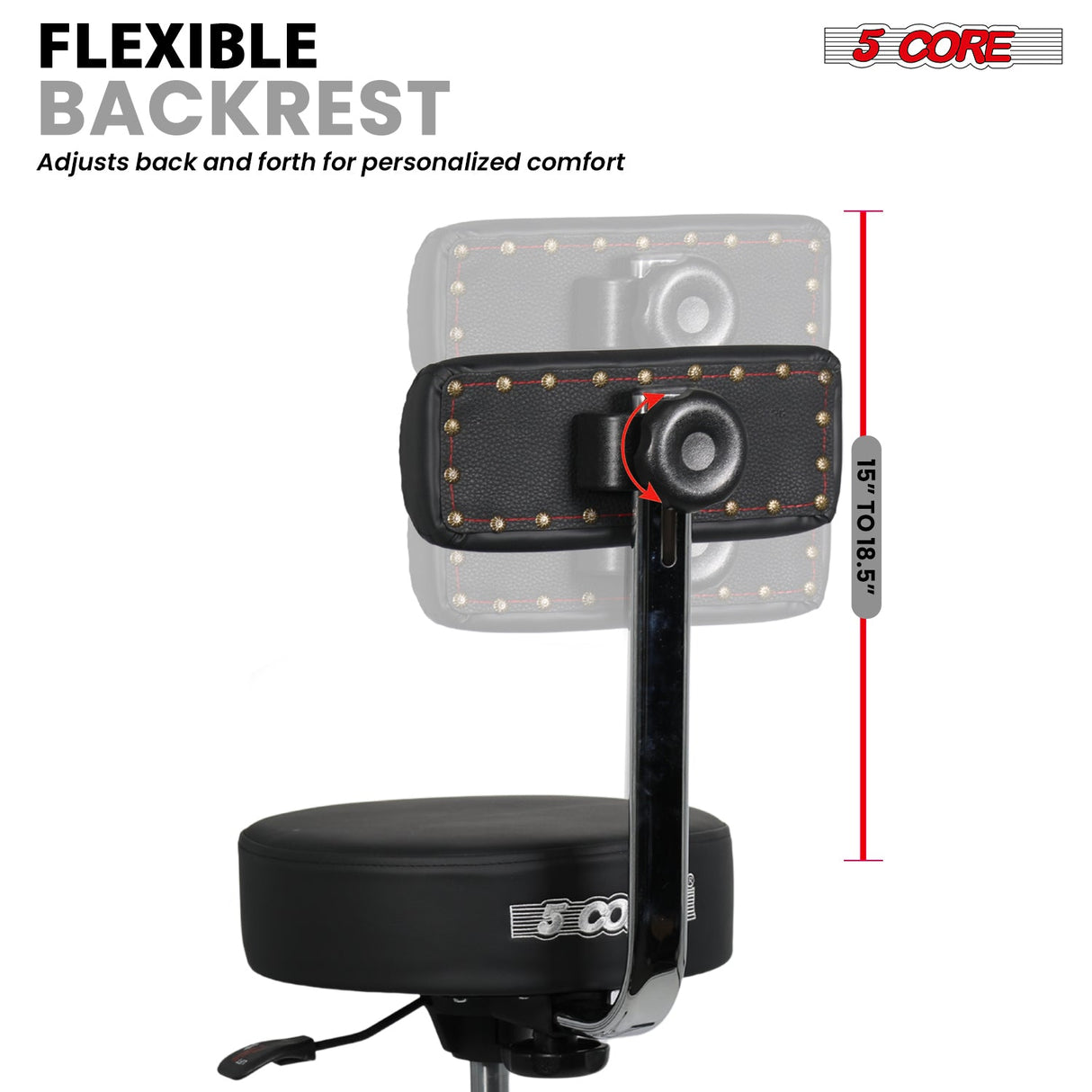 5 Core Drum Throne w Backrest 4" Padded Stool Airlift Adjustable 25.5" Drummer Chair 441Lb Capacity