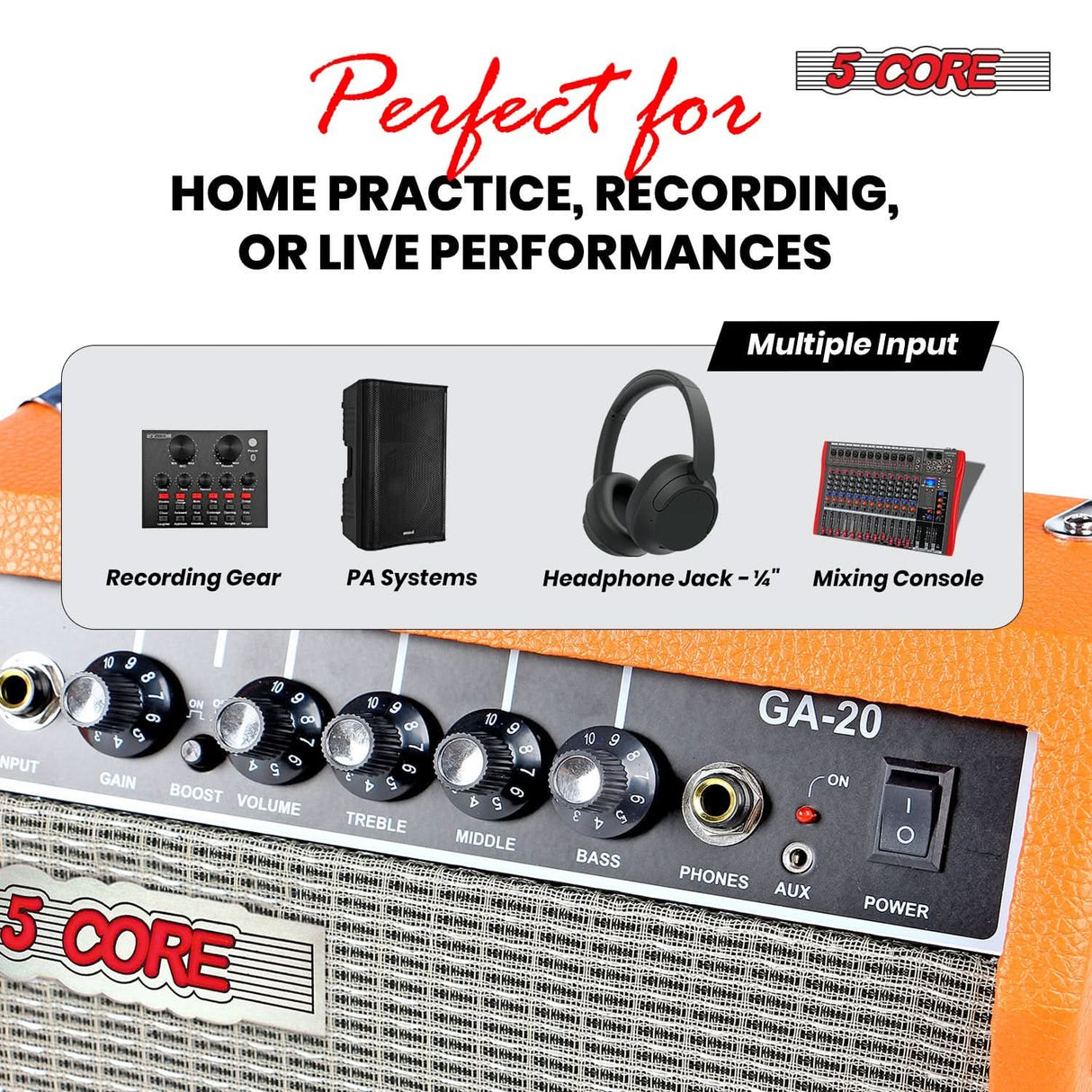 20W practice amp for bass and acoustic guitar 5 Core portable amplifier