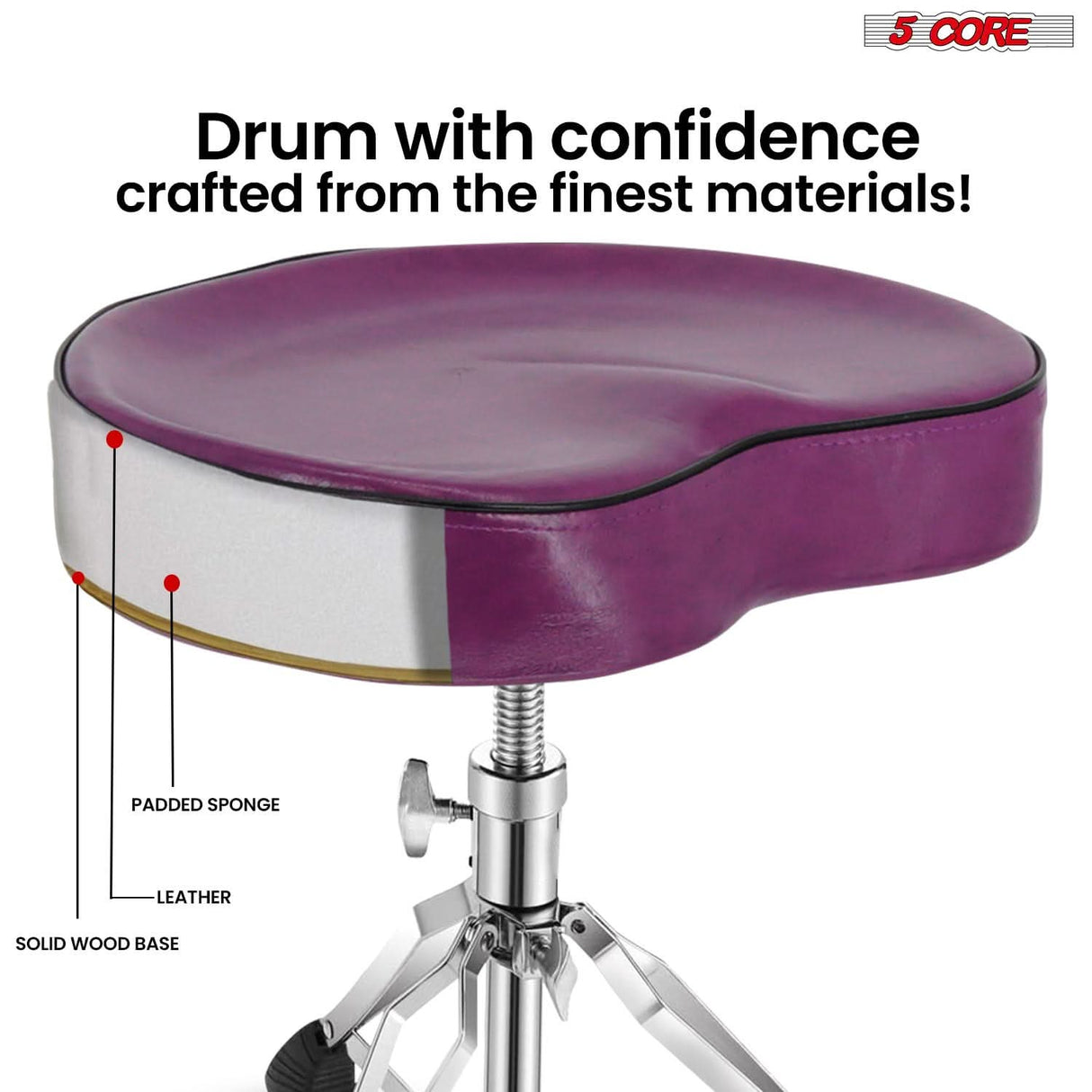 5Core music stool with saddle top for superior support and balance