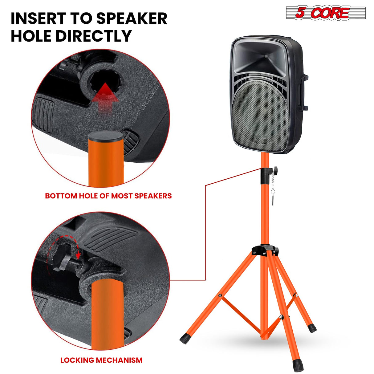 5 Core Speaker Stands Pair Adjustable 54 Inch Tripod 132 lbs Capacity 35mm Mount for DJ PA Use
